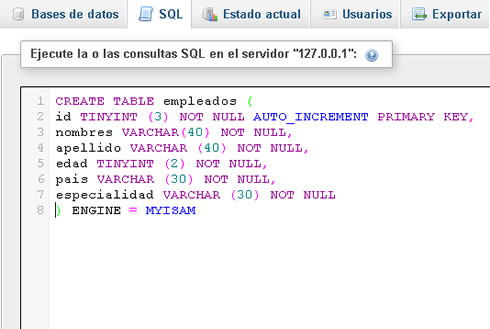 Code SQL in phpMyAdmin
